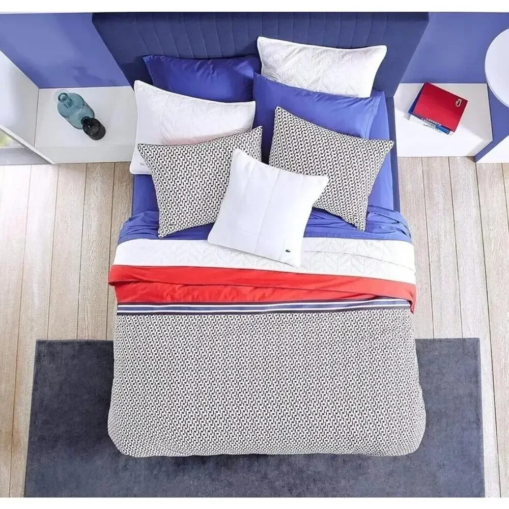 Lacoste Home Grove Red Duvet Cover Set Full / Queen Cotton Blue W Shams 92x96